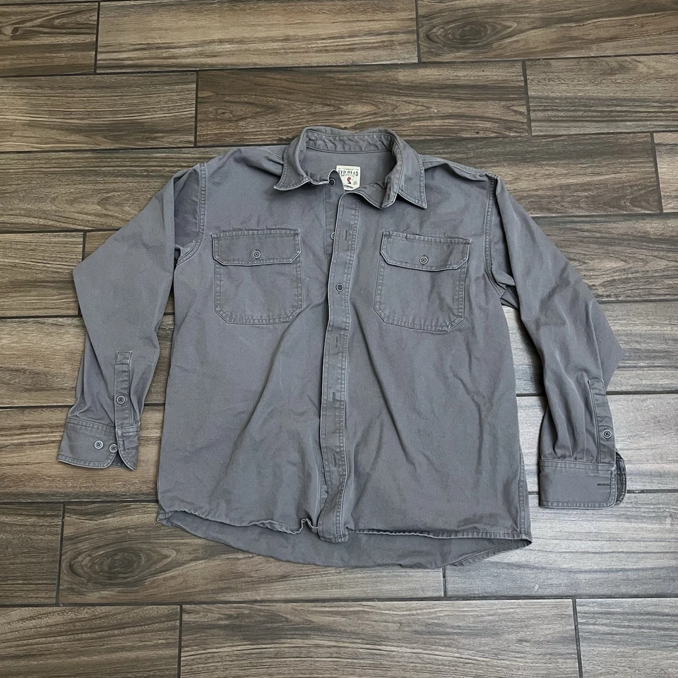 Red Head Shirt Mens Large  Gray Long Sleeve Button Front Two Pocket 100% Cotton - Image 1 of 4