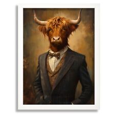Cow In A Suit Wall Art Print Animal Framed Picture Highland Cow Artwork Gift