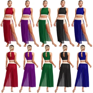 Women Dresses Outfit Press Buttons Set Ankle Length Costume Mock Neck Dancewear - Picture 1 of 69