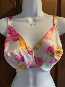 VICTORIAS SECRET SECOND SKIN Satin Bra 40DD RARE VINTAGE Floral Nylon Spandex - Picture 1 of 21
