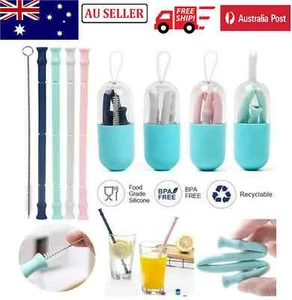 Collapsible Straw Silicone AU Portable Reusable Drinking Foldable Outdoor TravVH - Picture 1 of 25