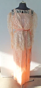 soft apricot satin and lace negligee lingerie with bed jacket 40" bust - Picture 1 of 19