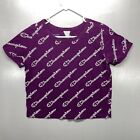 Champion Shirt Women Small Purple All Over Print Logo Graphic Keyhole Back Shirt