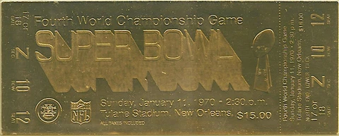 22KT GOLD SUPER BOWL 4 TICKET Willabee Ward KANSAS CITY CHIEFS Minnesota Vikings Cover