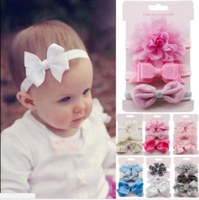 3X/Set Newborn Girl Bow Headband Ribbon Elastic Baby Headdress Kids Hair Ban_UK - Image 1 of 4
