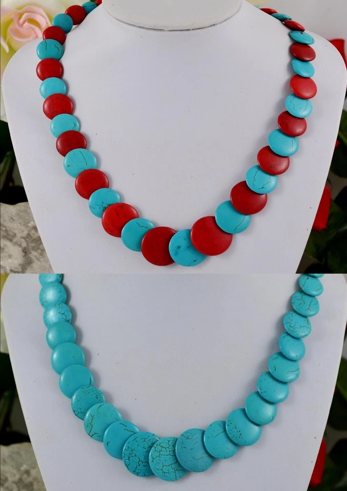 Ketten,Edelstein Ketten, Türkis-Steine-Halskette 52 cm lang 1 Stück Neu - Bild 1 von 1