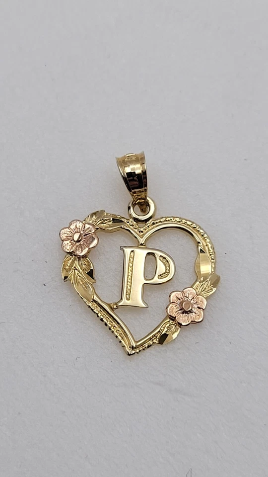Beverly Hills Gold 14K Yellow & Rose Gold P Monogram In Heart Pendant - Image 1 of 1