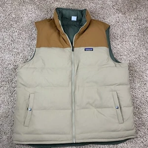 Patagonia Bivy Goose Down Puffer Vest Reversible Forest Green Tan Men’s Sz XXL - Picture 1 of 16