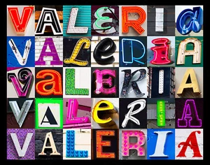 VALERIA Namensplakat mit Fotos von tatsächlichen Zeichenbuchstaben - Bild 1 von 1