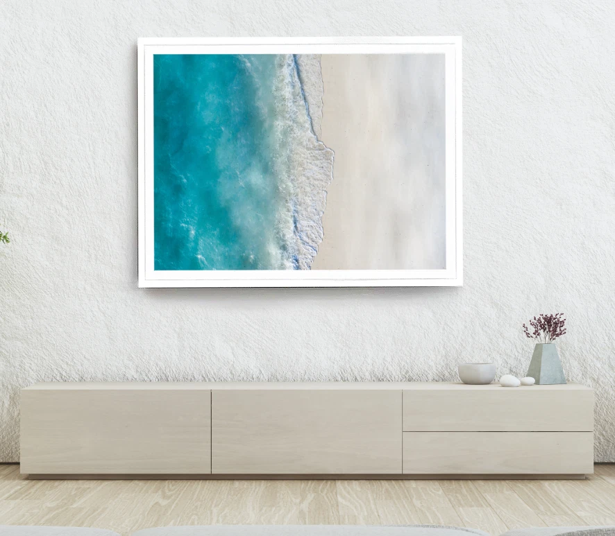 Sea Shore  Print, Sea Waves Wall Art, Sea Aerial Framed Beach Wall Art, Coastal - Image 1 of 1