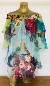 TUCCI Vintage Floral Chiffon OFF SHOULDER  Tunic Top / MINI DRESS S - Picture 1 of 12