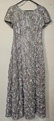 Maxi Vestido Alex Evenings Gris/Plateado Talla 6 Lentejuelas Floral Encaje Cinta Roseta Formal Foto 1 de 4