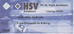 Ticket Hamburger SV 2 - FC St. Pauli 2 Oberliga Hamburg Saison 2001/02 - Bild 1 von 2