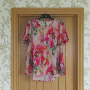 Together floral pink floaty short sleeve top blouse lace back pleat uk 10 new - Picture 1 of 5