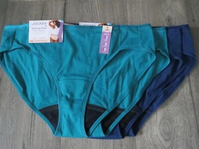 Jockey lot/4 Worry Free Period Brief Underwear Blue & Green sz 2XL, NWT - Image 1 of 3