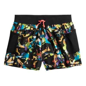 NEW Girls Tek Gear Woven Running Shorts Black Print, Drawstring Waist, SMALL 7 - Picture 1 of 2
