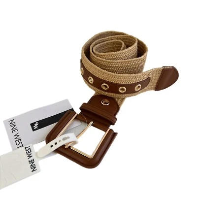 NUEVO Cinturón Nine West Talla L/XL Hebilla Cuadrada Imitación Cuero Natural Foto 1 de 4