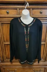 Alfred Dunner Cardigan Beaded Women 2x Cruise Fancy Black Wool Blend - Picture 1 of 6