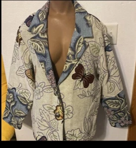 Coldwater Creek Butterfly Print Batik Tapestry Cotton Blazer Jacket Petite L - Bild 1 von 9