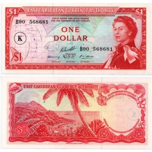 ND (1965) * Banconota East Caribbean States 1 Dollar "K - St. Kitts" (p13k) FDS - Foto 1 di 1
