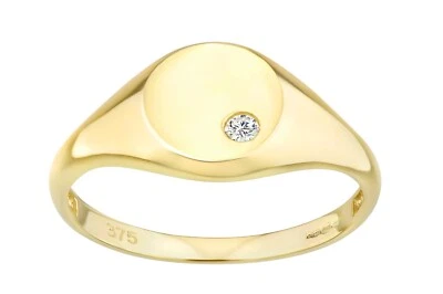 Juego de anillos de sello ovalados de oro amarillo de 9 quilates con piedra de circonita cúbica de Citerna Foto 1 de 4