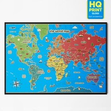 Map Of The World Kids Educational Animal Map Prints Wall Art - A5 A4 A3 A2 A1