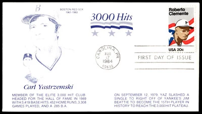 1984 Roberto Clemente FDC- Red Sox Carl Yastrzemski 3000 Hits DBD Cachet - Image 1 of 2