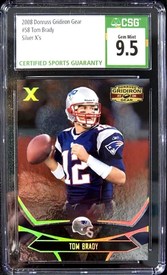 Tom Brady 2008 Donruss Gridiron Gear/250 Silver X's Holo Foil 58 CSG 9,5 Gem SP Foto 1 de 4