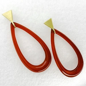 Dramatic 2.5" Carnelian Open Teardrop Post Earrings w 18K Gold Triangle Studs - Picture 1 of 14
