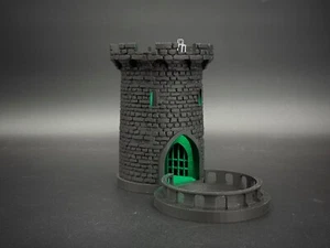 Lighted 5" Dice Tower and Tray w/ Swapable stairs, DnD,Dungeons and Dragons, Grn - Picture 1 of 12