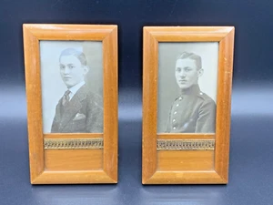 Pair x2 Art Nouveau German Wooden CDV Photo Frame Easel Back Glass Front c.1915 - Picture 1 of 17