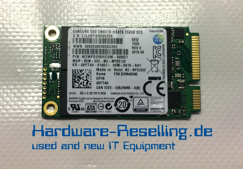 Samsung Dell 256GB SSD MSATA 6G 1,8" MZ-MPD256E 08YT4H MZMPD256HCGM-000D7 - Immagine 1 di 1