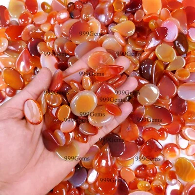 20 Pcs Bulk Natural AAA Orange Onyx Mix Shape Cabochon Gemstone Lot 30-40 mm - Image 1 of 4