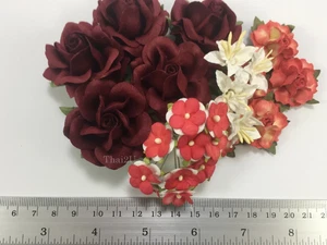 25 Mix Paper Flower DIY Wedding Scrapbook Card Making Topper TH/SET-77(104) - Picture 1 of 3