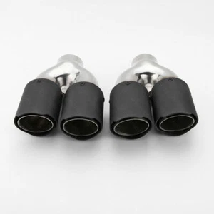 Pair Quad 3" Black Carbon Fiber Staggered Exhaust Tips 304 Stainless Steel - Picture 1 of 7