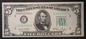 Choice UNC Series 1950 $5 Philadelphia district Federal Reserve Note * - Picture 1 of 3
