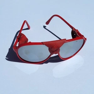 Vintage 1980s I Ski Mirrored Aviator Sunglasses Red Frame Sugarbush Blinders - Picture 1 of 6