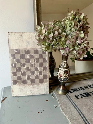 Early Primitive Antique Style Gameboard Folk Art Checkerboard Putty Oyster White - Image 1 of 4