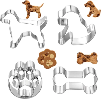 4-teiliges Hunde Ausstecher Set Knochen Pfoten Haus Welpe Edelstahl Kinder - Bild 1 von 4