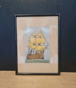 ANTIQUE WATERCOLOUR PAINTING TALL SHIP HMS VICTORY SMALL - Picture 1 of 16