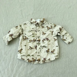 Janie and Jack Cowboy Horse Print Collared Button Up - 3 to 6 Months - Picture 1 of 6