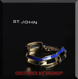Bracciale St John Knits Link Oro Lucido Smalto Blu Vivo Artiglio Aragosta Nuovo con etichette - Foto 1 di 3