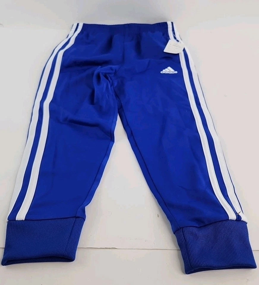  Adidas Boys Jogger  Sweatpants Blue/ White  Stripes Cuffed Bottom Size 4. - Image 1 of 4