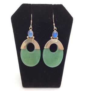 Sterling Silver Chrysoprase Moonstone 2” Long Drop Dangle Earrings - Picture 1 of 7