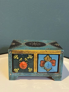 Holz 2 Schubladen Keramik lackiert kleine Schreibtisch Organizer Aufbewahrungsbox mit Schubladen - Bild 1 von 8