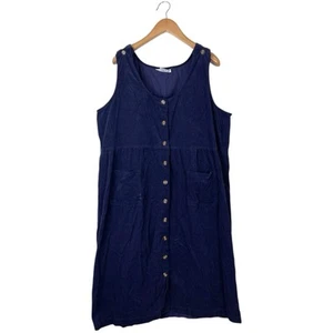 Vintage 90s TwoTwenty Navy Blue Corduroy Jumper Dress With Pockets Women’s 2XL - Picture 1 of 9