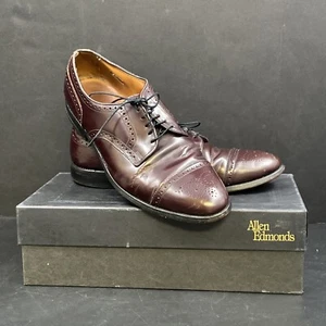 Mens Allen Edmonds Sanford Burgundy Leather Brogue Cap Toe Dress Shoes 11 D - Picture 1 of 18