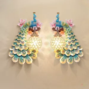 Pastoral style Peacock Wall light Crystal Wall Lamp Decoration Fixtures Sconces - Picture 1 of 16