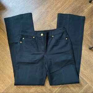 ESCADA 36 Euro/6 US Black Straight Leg Stretch Pants Gold Tone Hardware Mid Rise - Picture 1 of 9
