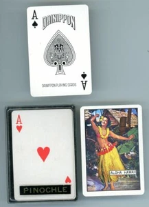  Dainippon Cards Playing Deck Pinochle Aloha Hawaii Hula Girl Photo Yellow Dress - Picture 1 of 2